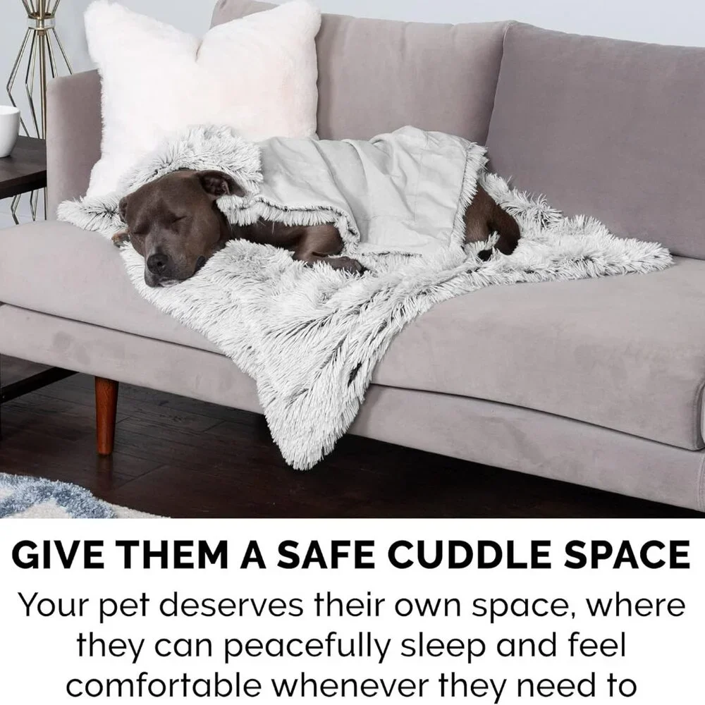Waterproof Throw Blanket for Dogs & Indoor Cats, Washable - Shaggy Plush Calming